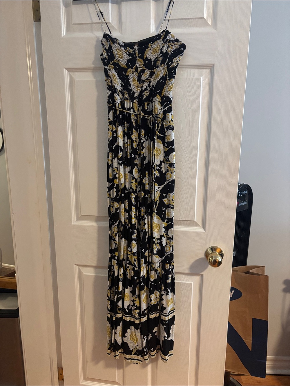 Free People Black Floral Maxi Jumpsuit with Yellow & White Flowers